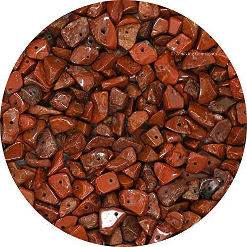 Red Jasper Pre Drilled Natural Crystals Crushed Chips Beads for Jewelry Making, DIY Handmade Healing Crystals (25 Inch Strand) - color: Red Jasper