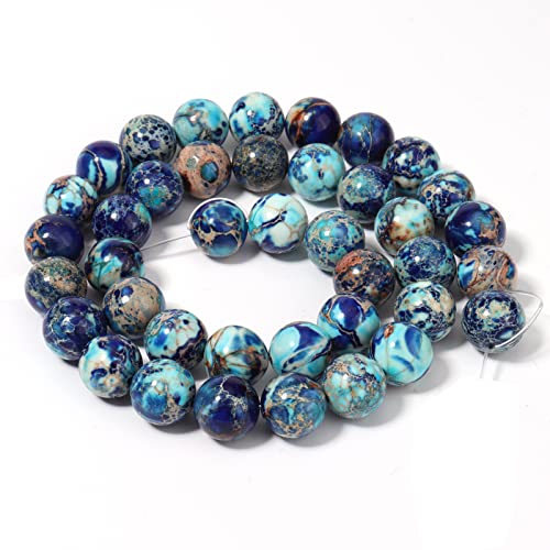 35pcs 10mm Natural Mixed Blue Imperial Jasper Gemstone Beads Energy Healing Crystal Round Loose Stone Beads for Jewelry Making, DIY Bracelets Necklaces - color: Mixed Blue Imperial Jasper, size: 10mm