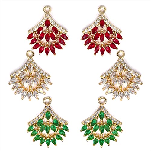 Crystal Zirconia Gold Plated Brass Charms for Jewelry Making Bracelet Necklace Earring Pendant Craft Supplies DIY Accessories - color: FlowerC-Mix-6Pcs