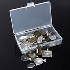 60 Pieces 5 Styles Pendant Trays 30pcs Round & Square & Heart & Teardrop & Oval and 30pcs Bright Glass Cabochon Dome Tiles for Crafting DIY Jewelry Gift Making - color: 30Pcs Metal Pendant+30pcs Bright Glass Cabochon