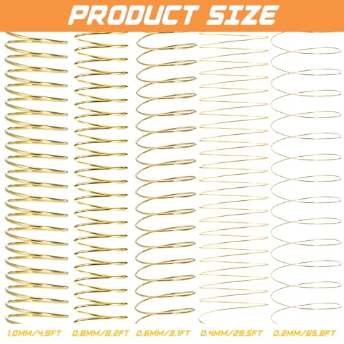 Mixweer 15 Pcs 5 Size Copper Wire 18 20 22 26 32 Gauge Tarnish Resistant Jewelry Wire for Jewelry Making 121 Yard Metal Beading Crafting (Gold) - color: Gold