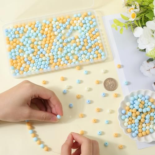 1 Box 500Pcs Round Matte Beads Frosted Acrylic Round Beads Opaque Yellow 8mm Small Ball Rubberized Imitated Silicone Bubblegum Smooth Loose Bead for Jewelry Making Bracelet Necklace DIY Craft - color: Yellow