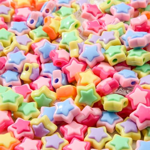 150pcs Acrylic Beads Colorful Rainbow Star Beads for Jewelry Making Handmade DIY Bracelet, Charms Keychain Craft Supplies - color: rainbow star