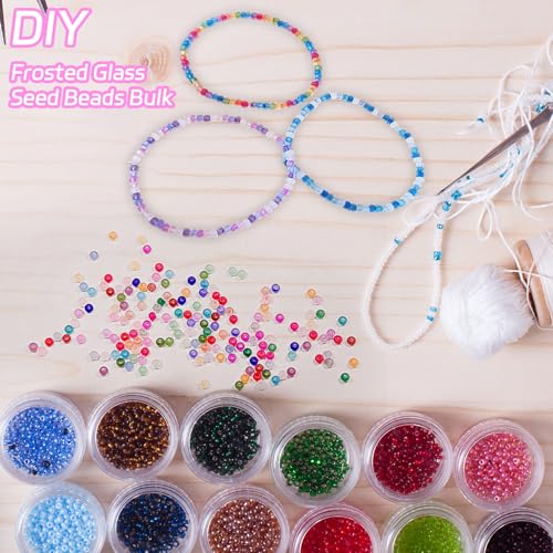 4mm Frosted Glass Seed Beads Bulk, 1000pcs Small Round Glass Bead Matte Loose Spacer Beads for Beading, Friendship Bracelet, Pendants, Key Chains, Necklaces, Hairpins, Dusty Blue