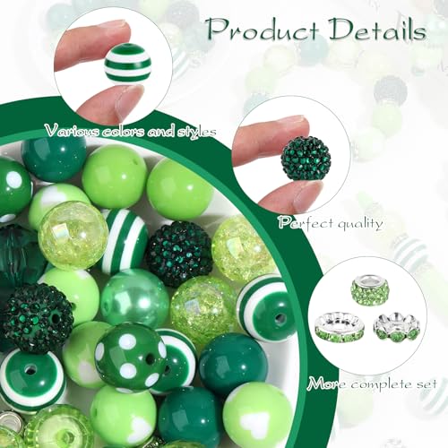 35 Pcs Chunky Bubblegum Beads 20mm Focal Pen Large Rhinestone Pearl Bead with Rhinestone Large Hole European Spacer Bead for DIY Beadable Pen School Jewelry Making Keychain Craft Making(Green) - color: Green