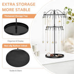 iDavosic.ly 2 Tier Rotating Necklace Organizer with Jewelry Tray, Adjustable Metal Necklace Holder with 42 Hooks, Extra Tall Bracelet Keychain Spinning Display Stand Tree Tower for Women, Black - color: Black with Tray
