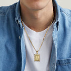 KissYan Initial Letter Pendant Necklace for Men Women, 14K Gold Plated Square Capital Monogram Necklace Alphabets from A-Z Figaro Chain Jewelry - color: 1-Gold, style: K