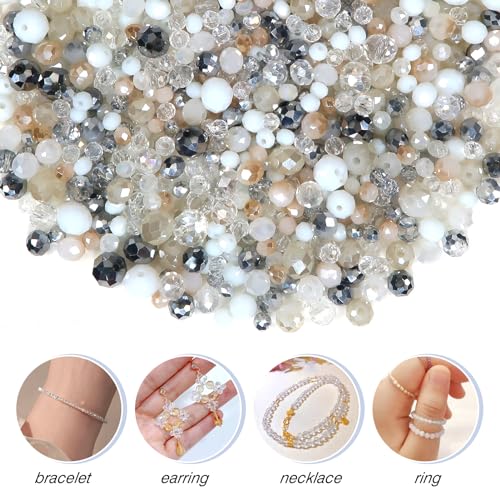 TOAOB 1000pcs Briolette Crystals Glass Beads 4mm 6mm 8mm Rondelle Faceted Spacer Beads White Loose Beads for Bracelets Necklace Earrings Jewelry Making - color: White