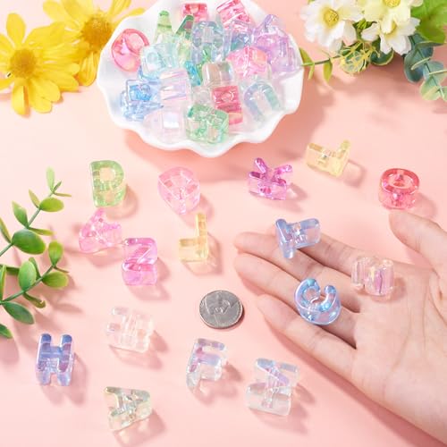 FASHEWELRY 52Pcs Large Hole Letter Acrylic Beads Iridescent Clear Big Plastic Letter Blocks European Beads 3D Letters Initial A-Z Alphabet Bead for Keychains Necklace DIY Arts Craft - color: Random Clear, size: A - Z