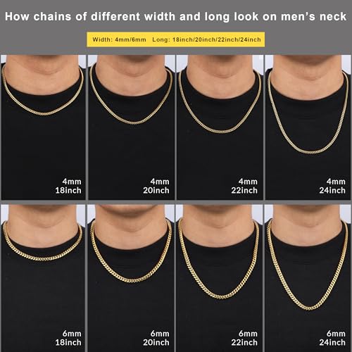 4/6mm Cuban Link Chains for Men - Gold/Silver Plated Stainless Steel Miami Curb Chain Necklace - No Tarnish Hip Hop Mens Jewelry, 18"/20"/22"/24" - color: 6MM Gold Chain, size: 20inch