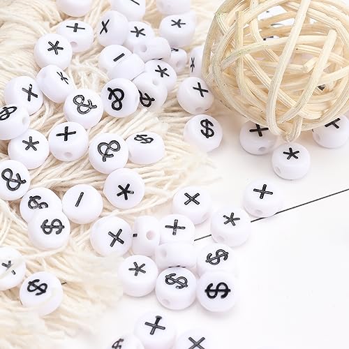 100Pcs Letter Beads - 4x7mm White Round Acrylic Alphabet Math Symbols for Jewelry Making DIY Bracelets Necklaces Key Chains - color: Math Symbols 100Pcs