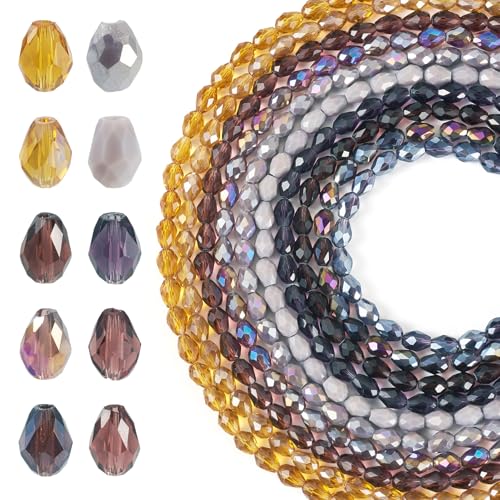 Beadthoven 650pcs 8mm Teardrop Glass Beads Strands Purple Brown Vertical Hole Bicone Crystal Beads for Bracelets Faceted Briolette Gemstone Drop Loose Spacers for Jewelry Making DIY Necklace Earrings - color: Drop Purple Brown, size: 8mm
