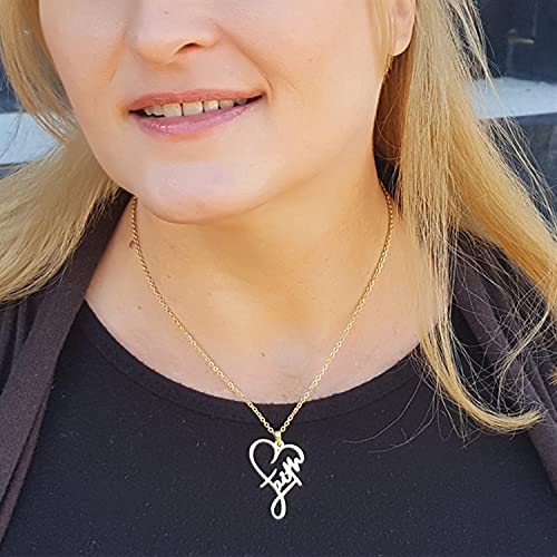Yocoyee Stainless Steel Faith Pendant Necklace Heart Shaped Word Letter Faith Positive Encouragement Memorial Necklace Gift for Women Friends - color: Silver