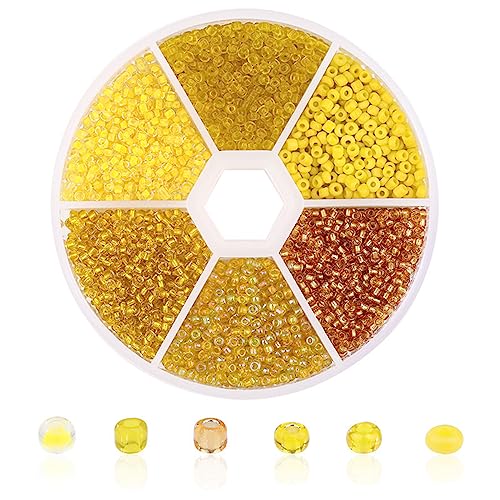 1 Box 3900pcs Mixed Color 2mm Glass Seed Beads-Small Round Spacer Loose Czech Beads for Jewelry Making Embroidery Accessories, (Yellow) - color: Yellow