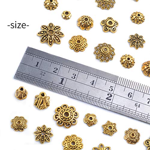Jdesun 120g Bead Caps with A Clear Storage Box, Tibetan Gold Beads Spacers Jewelry Findings Accessories for Jewelry Making 300-350 Pieces - color: Gold