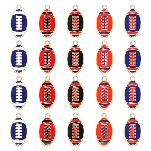20PCS Sports Charms Enamel Basketball Baseball Pendant Charms for Jewelry Making Rhinestone Ball Game Softball Charms for Necklace Bracelet Earrings DIY Crafts - color: Set 9