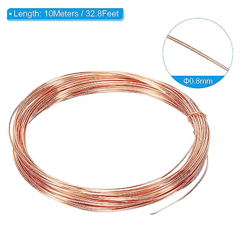 PATIKIL 32.8 Feet Solid Bare Copper Wire, 21 Gauge 99.9% Pure Copper Wire 0.8mm Soft Beading Wire Metal Plant Stem Ties for Jewelry Craft (10m) - size: 0.8mmx10m