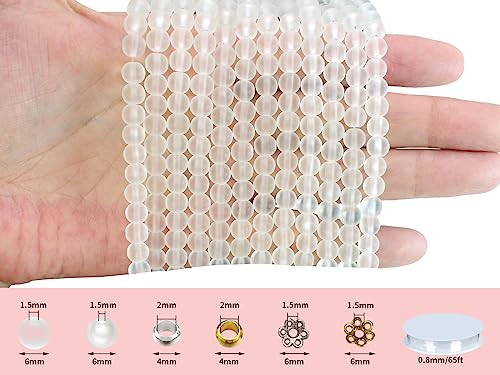 900PCS 6mm Matte White Frosted Round Glass Beads Bracelet Space Loose Smooth Beads for Jewelry Making, Earring, Necklaces, Keychains, Lanyards & Adult Crafting - size: 6mm White #360