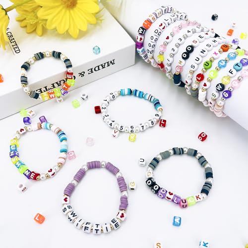 MIIIM 1650 Pcs Pony Beads Letters for Bracelets Making, Vowel-Rich Alphabet Kit with Minimized Rare Characters, 6x7mm Large Hole Square Letter Beads, Numbers (Six Styles) - color: Square Six Style Colors
