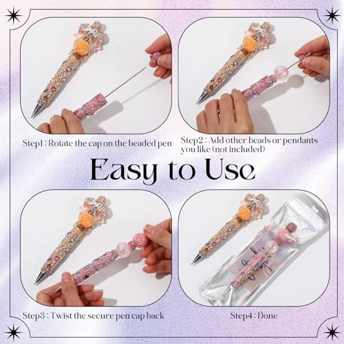 Tondiamo 45 Pcs Full Rhinestone Beadable Pens Bulk Set 15 Glitter Diamond Pens with Cards & Bags Fancy Beaded Pen for Beads DIY Cute Journalling Bling Ballpoint Craft Making(Shell Diamonds) - style: Shell Diamonds