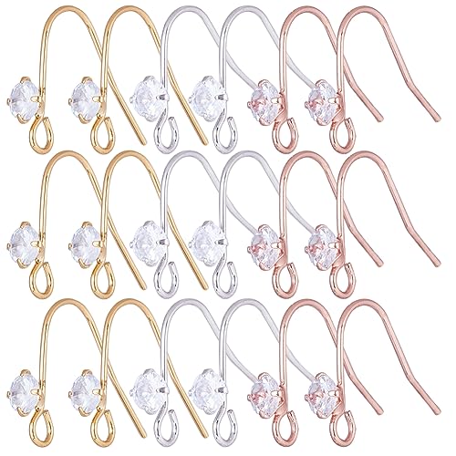 SUNNYCLUE 1 Box 36Pcs Rhinestone Earring Hooks Earring Fish Hooks Ear Wires Fish Hooks Crystal Cubic Zirconia Earring Findings Ear Wire Hooks for Jewelry Making Accessories DIY Dangle Earrings Craft - color: 36pcs Rhinestone Earring Hooks Mixed Color