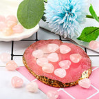 Fumete 50 Valentine's Day Quartz Rose Heart Palm Stone Pieces Natural Healing Crystal 0.6 Inch Heart Shaped Pocket Gemstone Carved Palm Worry Stone