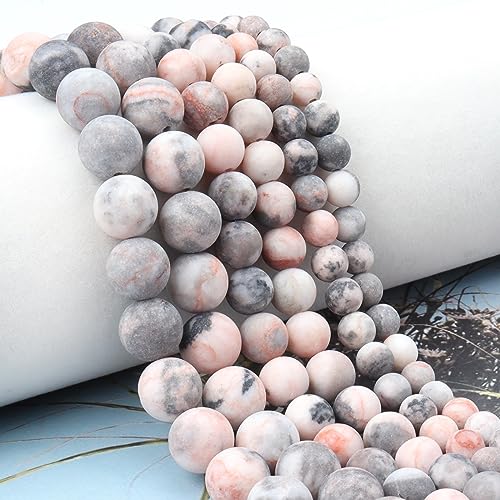 35pcs 10mm Natural Matte Pink Zebra Jasper Beads Energy Healing Crystal Round Loose Stone Beads for Jewelry Making, DIY Bracelets Necklaces - color: Matte Pink Zebra Jasper, size: 10mm