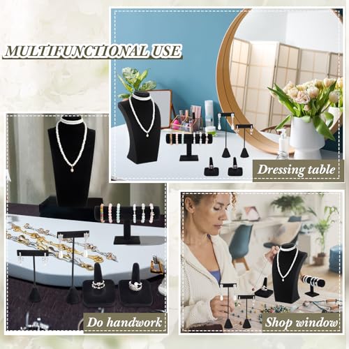 Kigley 6 Pcs Jewelry Display Set Necklace Bust T Bar Bracelet Holder Earring Ring Finger Display jewelry Stand for vendors Selling Store Trade Show (Black) - color: Black