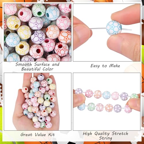 100pcs Rainbow Soccer Beads with 5.5 Yard Elastic Rope,Acrylic Sports Beads DIY Spacer Bead for Necklace Bracelet Keychains Handmade Jewelry Making Accessories Craft Supplies,12mm (Soccer) - color: Rainbow Soccer