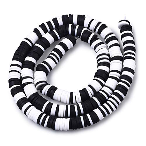 10 Strands 6mm Clay Flat Disc Beads Black Flat Round Polymer Clay Beads Loose Handmade Spacers for DIY Necklace Bracelet Jewelry Making Supplies - color: Black, 6x0.5-1mm