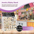 Poyilooo Jewelry Display Stand for Vendors, 30 Hooks Wood Earring Display with Advertising Board, Large Capacity Earring Display Stands Rack for Earring Cards - color: Weathered White