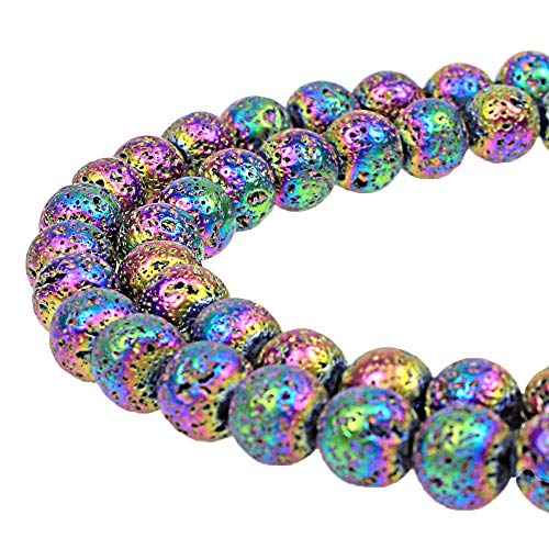 MJDCB Electroplate Color Natural Volcanic Lava Stone Round Loose Stone Beads DIY for Jewelry Bracelet Making (8mm) - color: Color Lava, size: 8mm