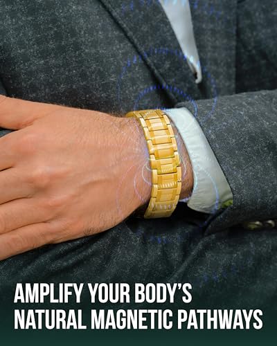 MagnetRX® 3x Strength Magnetic Bracelets for Men – Effective Magnetic Mens Titanium Bracelet – Premium Fold–over Clasp & Adjustable Length with Sizing Tool & Gift Box (Gold) - color: Gold (3X Strength)