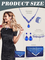 Henoyso 5 Pcs Rhinestone Jewelry Sets Prom Purse Jewelry Rhinestone Clutch Purse Bride Necklace Earrings Bracelets for Women - color: Royal Blue