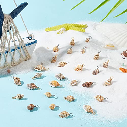 PH PandaHall Shell Pendants Spiral Seashells Craft Charms Cowrie Sea Shells Pendant Natural Shell Charms Conch Shells with Loop Bail - color: Golden/Silver, size: 0.7~0.9 inch