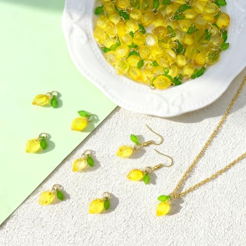 50pcs Glass Pendant Charms - Multicolor Theme Drops for Necklace Craft, Jewelry Making Supplies (Various Styles) - style: Lemon