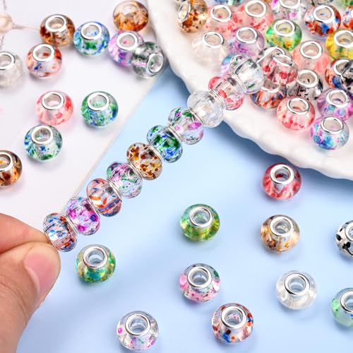 PIPITREE 100PCS Acrylic Beads 9 * 14mm Focal Beads for Pens Acrylic Flat Bulk Bead Ink Spot Pattern Mixed Color 6mm Large Hole Bead for Keychains Beadable Pens DIY Crafts Jewelry Making & Gift Giving - color: Ink Spot Pattern