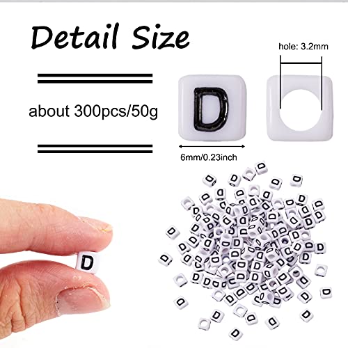 FASHEWELRY 300Pcs Cube White Acrylic Letter Beads 6x6mm Letter D Alphabet Beads for DIY Bracelet Necklace Jewelry Making - color: Letter D, size: 6x6x6mm