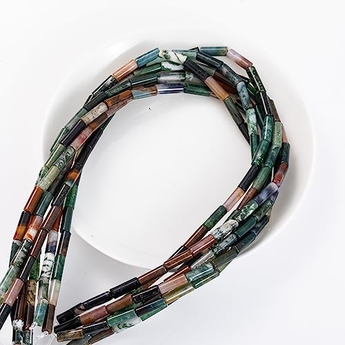 Natural Indian Agate Cylinder Tube Beads 4x13mm 38cm/str Loose Semi Gemstone Stone Beads for Making Bracelets Necklace Earrings - color: Indian Agate, size: 4x13mm Cylinder