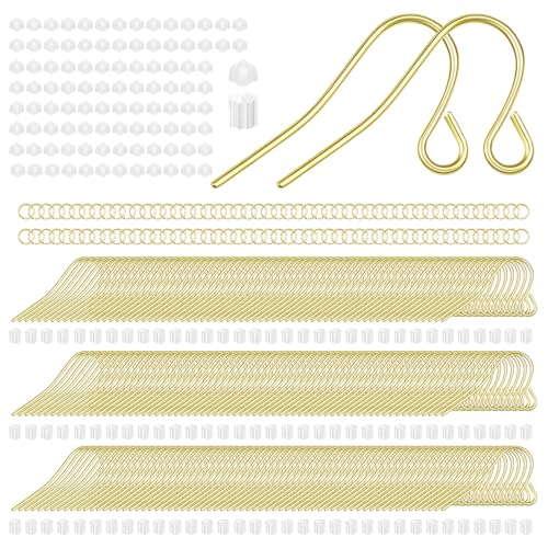 14K Gold Plated Earring Hooks, 500PCS Earring Findings for Jewelry Making Hypoallergenic Ear Wires Fish Hook for DIY Earrings Bulk Pack - color: A style-14K Gold Simple Earring Wire
