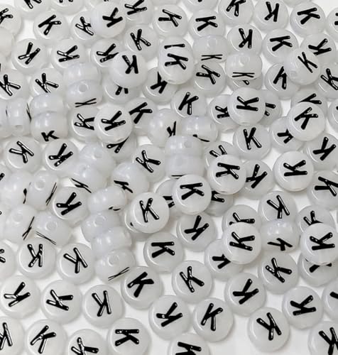 200PCS Letter Beads Glow in The Dark 4x7mm Acrylic Alphabet Letter K Beads for Jewelry Making Bracelet - color: K-200PCS