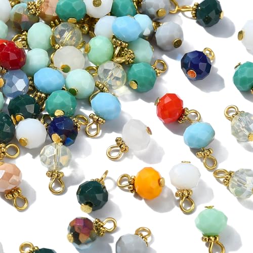 Ipotkitt 100 Pcs Electroplate Glass Rondelle Charms Imitation Jade Crystal Ball Bead Charms Faceted Round Bead Charms for DIY Craft Jewelry Making - color: 100pcs-Rondelle Charms-12x8mm