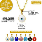 MIZZE Made for Luck Gold Plated 925 Sterling Silver 10 MM Round Glass Evil Eye Charm Pendant - 7 Colors to Choose from - color: White
