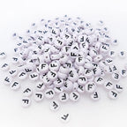 200+ Pieces 4x7mm Single F Letter Beads for Jewelry Making, White Round Acrylic Bulk Alphabet (Black on White) - size: Single Letter F 200+ Pcs