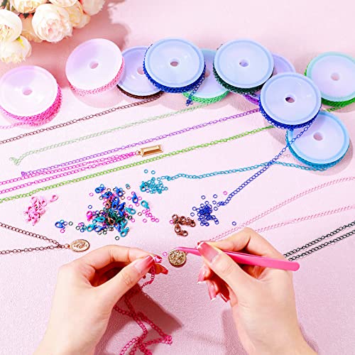 12 Rolls 120 Feet 4 mm Jewelry Making Chains Necklace Chains Jewelry Making Supplies Jewelry Chain Link Cable Chain Roll with 120 Lobster Clasps 50 Jump Rings for DIY Earring Bracelet, 12 Colors