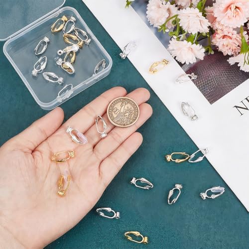 1 Box 36Pcs Clip-on Earring Converter Silver Clip Earrings Backs Brass Rose Gold Non Pierced Clip on Earring Component with Pads Earring Clips for Jewelry Making Supplies DIY Craft Beginner - color: Mixed Colors