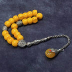 Simple Designed Natural Stone Worry Beads - Prayer Beads Tesbih-Tasbih-Tasbeeh-Misbaha-Subha-Sebha-Sibha-Rosary (Yellow Resin Drum -13X9 mm- 19 Big Beads) - color: Yellow Resin Drum -13X9 mm- 19 Big Beads