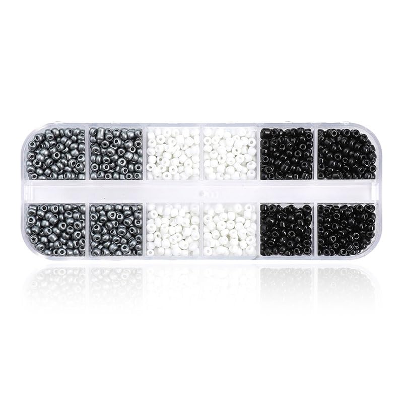 3mm Round Glass Seed Beads (Blackwhite) - color: BlackWhite