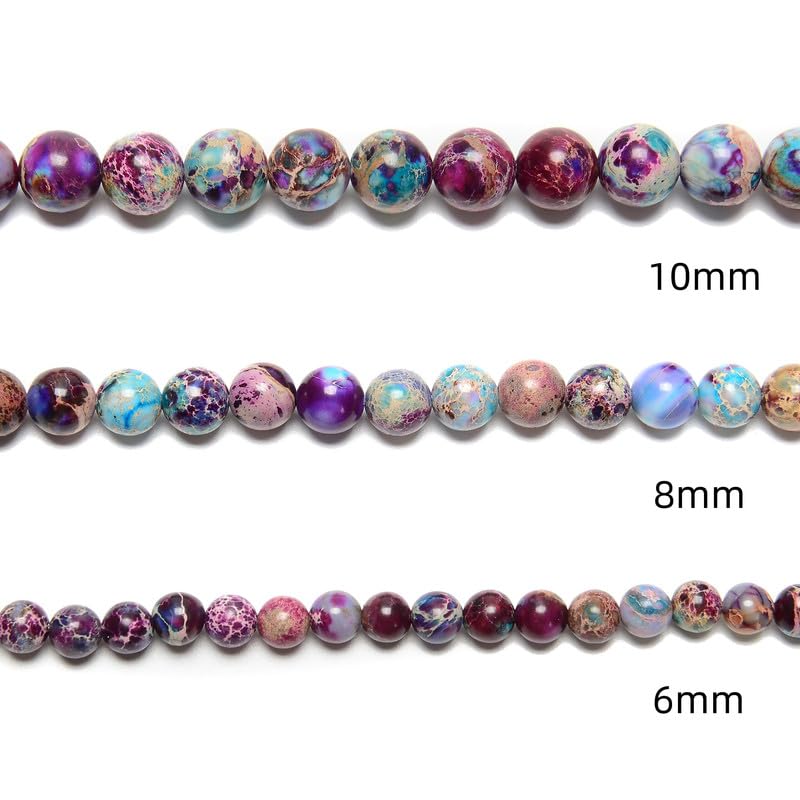 120pcs(2 Strand) 6mm Galaxy Purple Sea Sediment Imperial Jasper Beads with Energy Power, Round Stone Beads for Jewlery Bracelets Earrings Making DIY - color: Blue Purple Imperial Jasper, size: 6mm