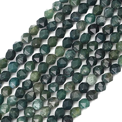 BEADIA Faceted Natural Moss Agate Stone Round Beads 6mm 36cm/Strand for Jewelry Making - color: Moss Agate, size: 6mm